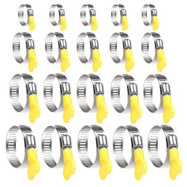 Hose Clips Set, 20 Pcs Adjustable10-38mm Range Hose Clamps 304 Stainless Steel Metal Hose Clips with Yellow Handle for Securing Hoses and Pipes Tube