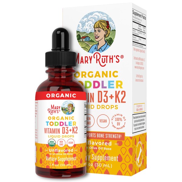 MaryRuth's Vitamin D3 | K2 | Drop | Liquid Supplement for Toddlers | Kids for Calcium Absorption Strong Bones | Vegan | Non-GMO | Gluten Free | 1 Fl Oz
