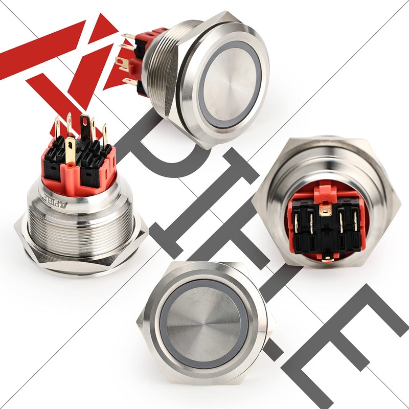 APIELE 30mm Latching Push Button Switch 12V Angel Eye LED