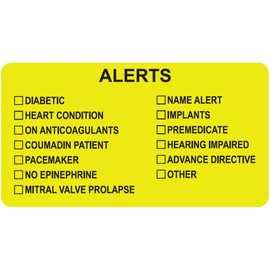 Multi-Alert Checklist Medical Chart Label 3-1/4” x 1-3/4” Fluorescent Chartreuse Black Doctor Stuff 250 Stickers/Roll for Risk Identification and Clinical Safety