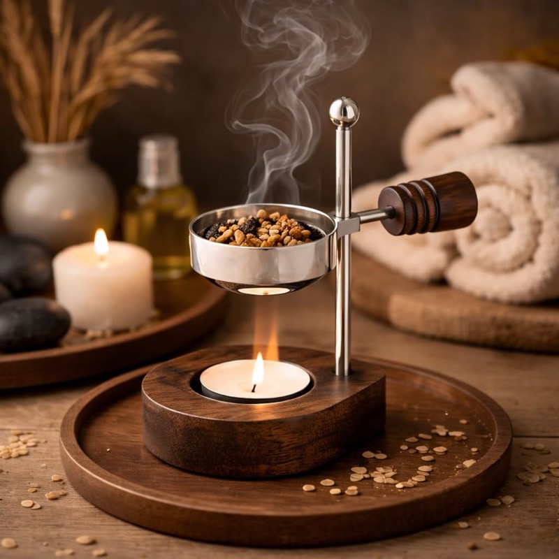 NKlaus Adjustable Incense Burner with Wooden Handle Incense Stand Esoteric