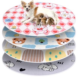OPEYATOYS 4 Pack 36" Round Washable Whelping Pads for Dogs,Waterproof Pet Pee Pads, Reusable Round Whelping Pad Absorbent Puppy Pads Training Dog Pad Whelping Box Supplies for Dogs (48", Round)