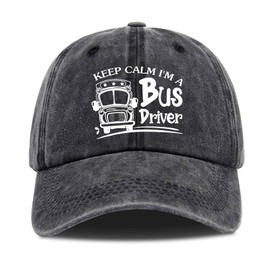 Keep Calm I'm A Bus Driver,Funny Hats,Vintage Caps,School Bus Hat, Bus Driver Hats for Men,Funny Vintage Cotton Washed Baseball Caps,One Size Black