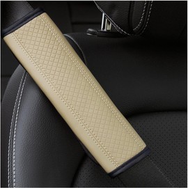 TSUGAMI Car Seat Belt Pads, 2 Pack Fiber Leather Seatbelt Shoulder Strap Covers, More Comfort Driving & Protect Your Neck, Universal Safety Strap Cover for Auto SUV Truck Airplane Backpack(Beige)