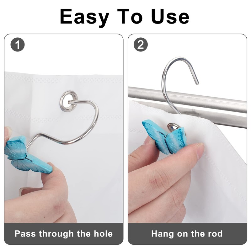 12 PCS Decorative Shower Curtain Hooks, Anti-Rust Stainless Steel Shower