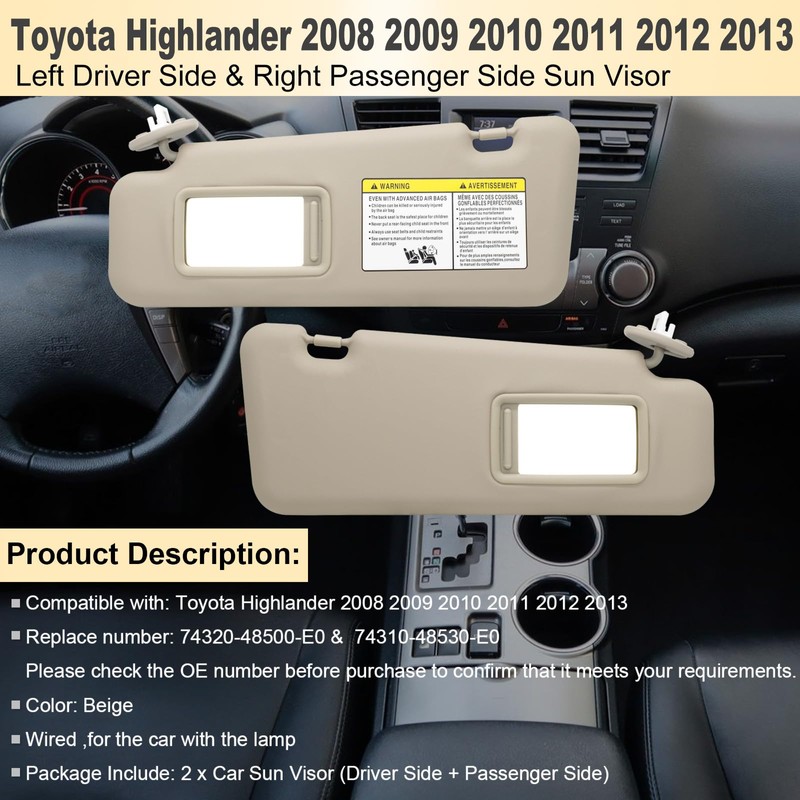 NHILES Left Driver & Right Passenger Side Sun Visor Compatible