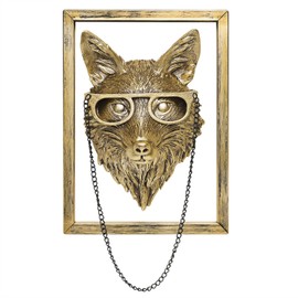 Newinhome Animal Heads Wall Decoration (Gift Metal Frame) Resin Animals Sculptures Head Wall Hanging Decor Gold vintage Wall Sculpture for Living Room Bedroom Office(Fox)