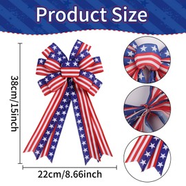 WRBAJIS Patriotic Bows for Wreath Large 4th of July America Flag Burlap Bows Red White Blue Star Stripe Wreath Ribbon Bow for Front Door Indoor Outdoor Memorial Day Holiday Party Decorations