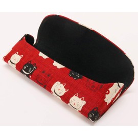 Kyou Slim Glasses Case, Mafukuya Cat, 6.3 x 1.2 x 2.4 inches (16 x 3 x 6 cm), Red, Japanese Pattern