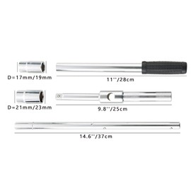 FLKQC 23" Universal Extended Lug Wrench, 4 Way Tire Iron Nut Wrench Set with Storage Bag, 17mm/19mm, 21mm/23mm