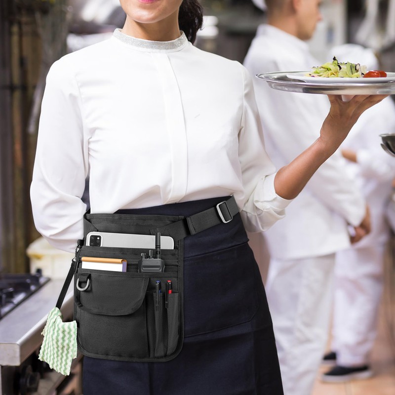 Rexmica Waitress Server Apron with Multiple Pockets and Adjustable Belt,