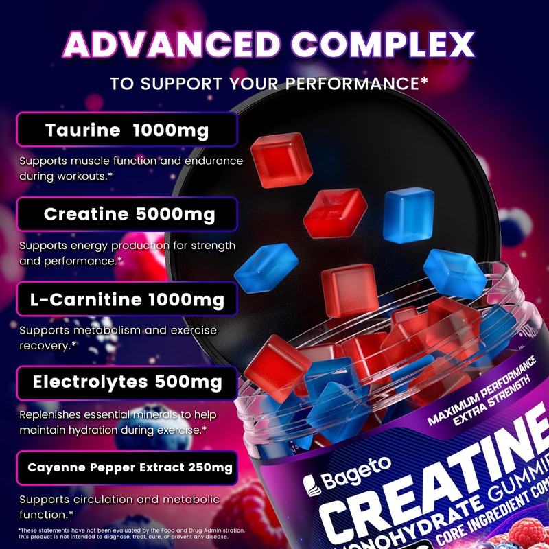 Bageto Creatine Gummies Complex + L-Carnitine + Taurine + Electrolytes