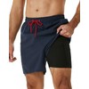 SILKWORLD Men's Swimming Shorts with Compression Lining 2-in-1 Quick-Drying with