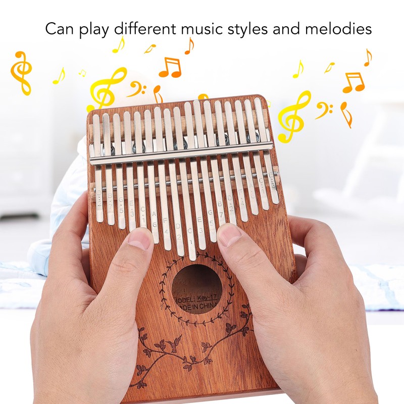 17 Keys Thumb Piano Mahogany Wood Finger Harp Mini Thumb