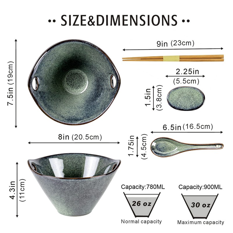 UNICASA Japanese Ramen Bowl Set with Chopsticks, Spoons and Rests,