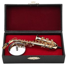 Miniature Alto Saxophone, Saxophone Model with Stand and Case, Mini Musical Instrument, Saxophone Instrument Model Ornaments, Golden Plated Musical Ornaments