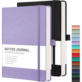 RETTACY A5 Dotted Notebook Pack of 2 - Bullet Dot Grid Journal with 320 Numbered Pages Hard Cover 120gsm Thick Paper, 8 Perforated Sheets, Inner Pocket Purple