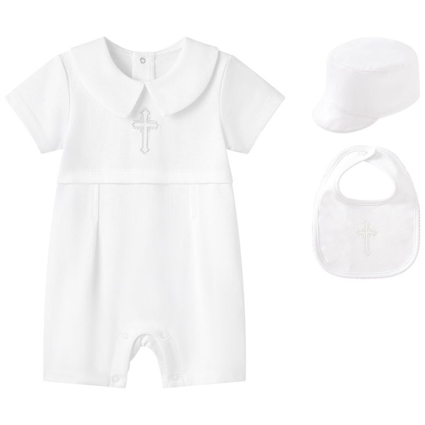 pureborn Baby Boys Baptism Outfits Short Sleeve Christening Romper Cotton