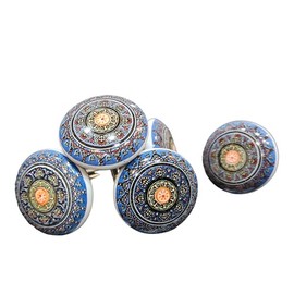 KNOBSWORLD Set of 6 Hand Painted Ceramic Door Knobs Classic Mandala Design for Drawers, Cupboards, Dresser, Wardrobe, Furniture, Door Knobs Including Screws and Nuts (01)