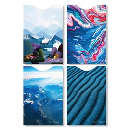 8 RFID Blocking Sleeves, Unique Designs and Arts in Blue, Anti-Theft Credit Card Holder, Credit Card Protector, Easy to Recognize, Sturdy and Perfect size for cards