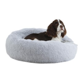Bunlitent Calming Dog Bed 30'' inch, Plush Anti-Anxiety Donut Dog Bed for Medium Large Dogs, Warming Cozy Round Cuddler Nest Pet Bed, Grey