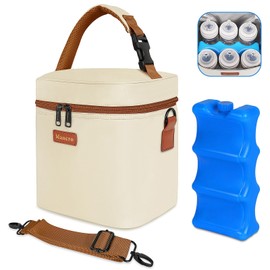 Mancro Breast Milk Cooler Travel Bag with Ice Pack, Insulated Baby Bottle Bag Fits for 6 Baby Bottles Up to 9 Ounce with Detachable Shoulder Strap, Breastmilk Cooler for Working Mom or Daycare, Beige