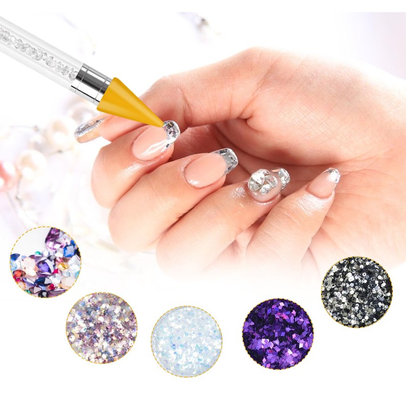Dual-Ended Rhinestone Picker Dotting Pen with Two Interchangeable Wax Heads,