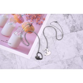JSDDE Couples Heart Matching Necklace Yin Yang Cat Hug Puzzle Necklace for His and Hers Lovers Valentines Gifts (White & Black)