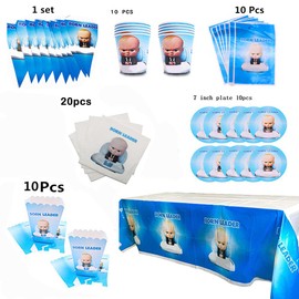 Boss Party Supplies Set Baby Birthday Party Decorations Includes Plates, Cups, Gift Bags,Banner Balloons and Napkins Serves 10 Guests