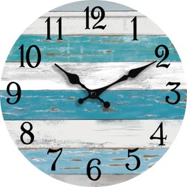 KECYET Wall Clock Battery Operated 12 Inch Outdoor Beach Style Blue Coastal Retro Silent Non Ticking Decorative for Bathroom Kitchen Living Room Bedroom