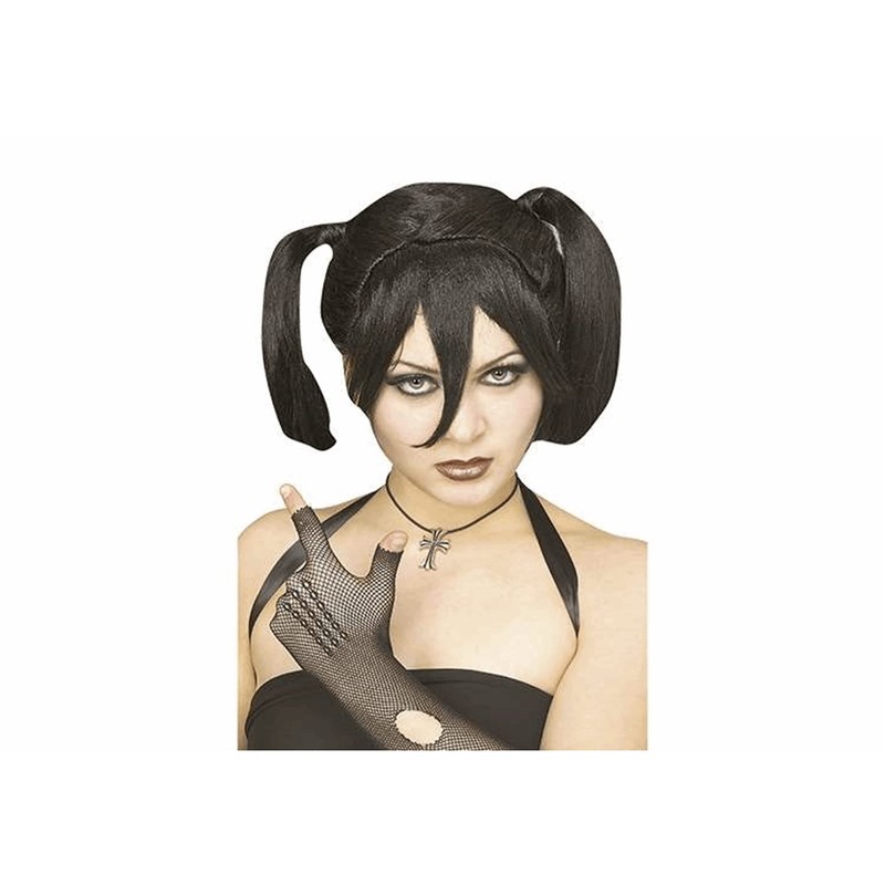 Gothic Teen Wig, Wig, Black Women Semi-Long Twin Tail