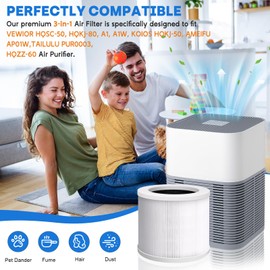 HQSC-50 HQKJ-80 Air Filter Replacement Compatible with VEWIOR, AMEIFU AP01W, KOIOS HQKJ-50, 3-in-1 H13 Replacement Filter, A1 Pre-Filter Activated Carbon Fit for Vewior Air Puri-fier, 2 PC, White