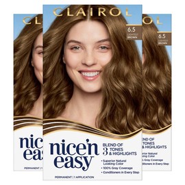 Clairol Nice'n Easy Permanent Hair Dye, 6.5 Lightest Brown Hair Color, Pack of 3