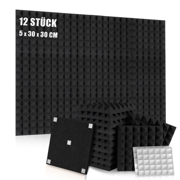 Acoustic Foam with Sticker, Pack of 12 Sound Insulation, High