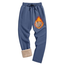 TACVASEN Mens Sherpa Lined Sweatpants Winter Thick Warm Up Pants Drawstring Elastic Waist Athletic Fleece Lined Pants with Pockets Blue