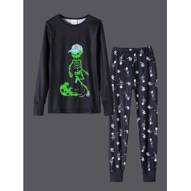 MyFav Boys Pajama Glow in the Dark Playing Football Long Sleeve Kids Pjs Sleepwear, Football, 10Y