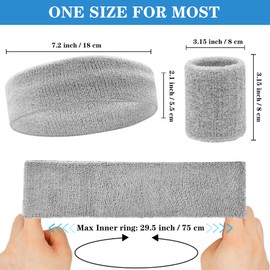IMAGERIO 6 Pieces Sweatband Set Sports Headband Wristband Set, Moisture Wicking Athletic Sweatbands 4 Wrist Sweatband and 2 Headbands, Terry Cloth Sweat Absorbing Head Band for Workout -Black & Gray