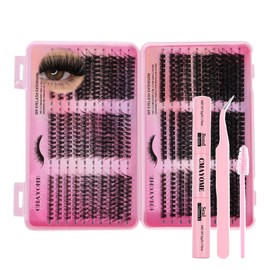 Lash Extension Kit - 600 Pcs Individual Lashes 8-16mm D Curl DIY Clusters Eyelashes 30D 40D 50D 60D 80D 100D with Lash Bond and Seal, Tweezer & Brush, Natural Look, Easy At-Home Application