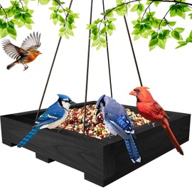 Wooden Hanging Bird Feeder/Heavy-Duty Large Capacity Outdoor Bird Feeder/Drainable Design/Attracts Robins, Sparrows/Includes Hanging Wire/No Assembly Required