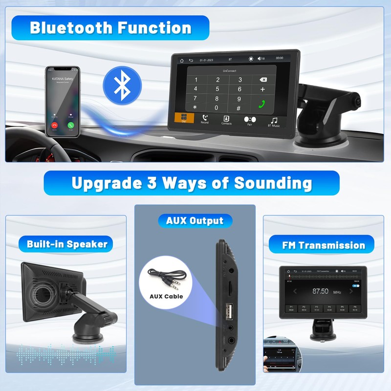 Wireless Apple CarPlay & Wireless Android Auto Portable Car Stereo