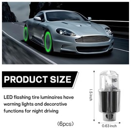 Wogomz 6PCS Car Tire Valve Light, Neon Spoke Flash LED Tire Valve Stem Cap Lights, Waterproof LED Wheel Lights Valve Stems Dust Cap, Tire Valve Caps Lamp for Auto Bike Motorcycle (Green)