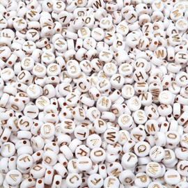 TOAOB 1000pcs Letter Beads White Round Acrylic Alphabet Beads with Rose Gold Word 4x7mm for Jewellery Making