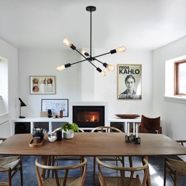 LXWNYY Sputnik Chandeliers- Modern Sputnik Ceiling Light Fixture 6 Lights for Living Room - Industrial Black Sputnik Light for Dining Room, Bedroom, Kitchen Island, Foyer, Entryway