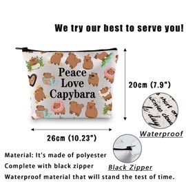 Funny Capybara Cosmetic Bag Capybara Lover Gift Peace Love Capybara Makeup Bag Cute Animal Lover Gift