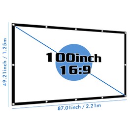 GOEDCH 100 Inch Projector Screen: Projector Screen 16:9 HD 4K Wrinkle-Free Hanging Foldable Portable Projection Screen Washable with Hooks and Ropes for Home, Office, School and Outdoor Use