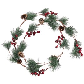 Alipis Christmas Artificial Rattan Garland with Red Berries and Pine Cones String for Home Fireplace Wreaths and Holiday Decorations