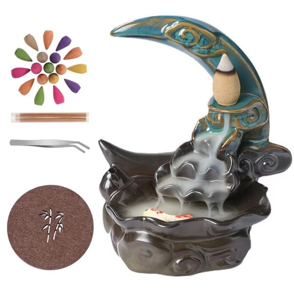 Auricase Backflow Incense Burner, Ceramic Backflow Incense Burner, with 100