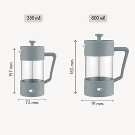 W&M French Press - French Press Kaffeemaschine - French Press Klein - French Press Thermo - French Press Edelstahl - Borosilikatglas - Messlöffel + Reiniger - Grau - 600ml