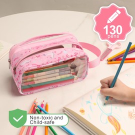 Bagseri Clear Pencil Pouch for Girls - Cute Pencil Case for Girls With Handle Large Zipper Pencil Pouch Transparent School Pencil Bags (Pink Unicorn)