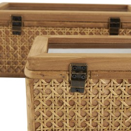 Deco 79 Rattan Handmade Decorative Box Woven Rattan Decorative Keepsake Boxes with Glass Tops and Bronze Latches, Set of 2 Storage Boxes 12", 10"W, Brown